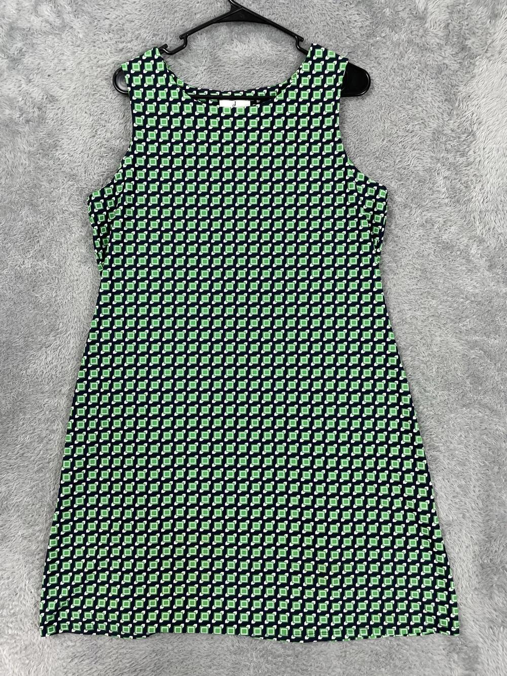 Jude Connally Shift Dress Womens XL Green Geometric Sleeveless Stretch Knit